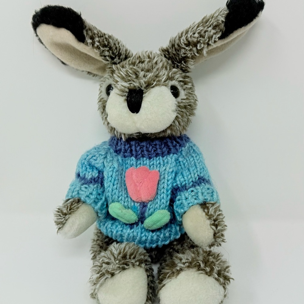 Vintage 1999 Adorable Plush Bunny with Blue Sweater